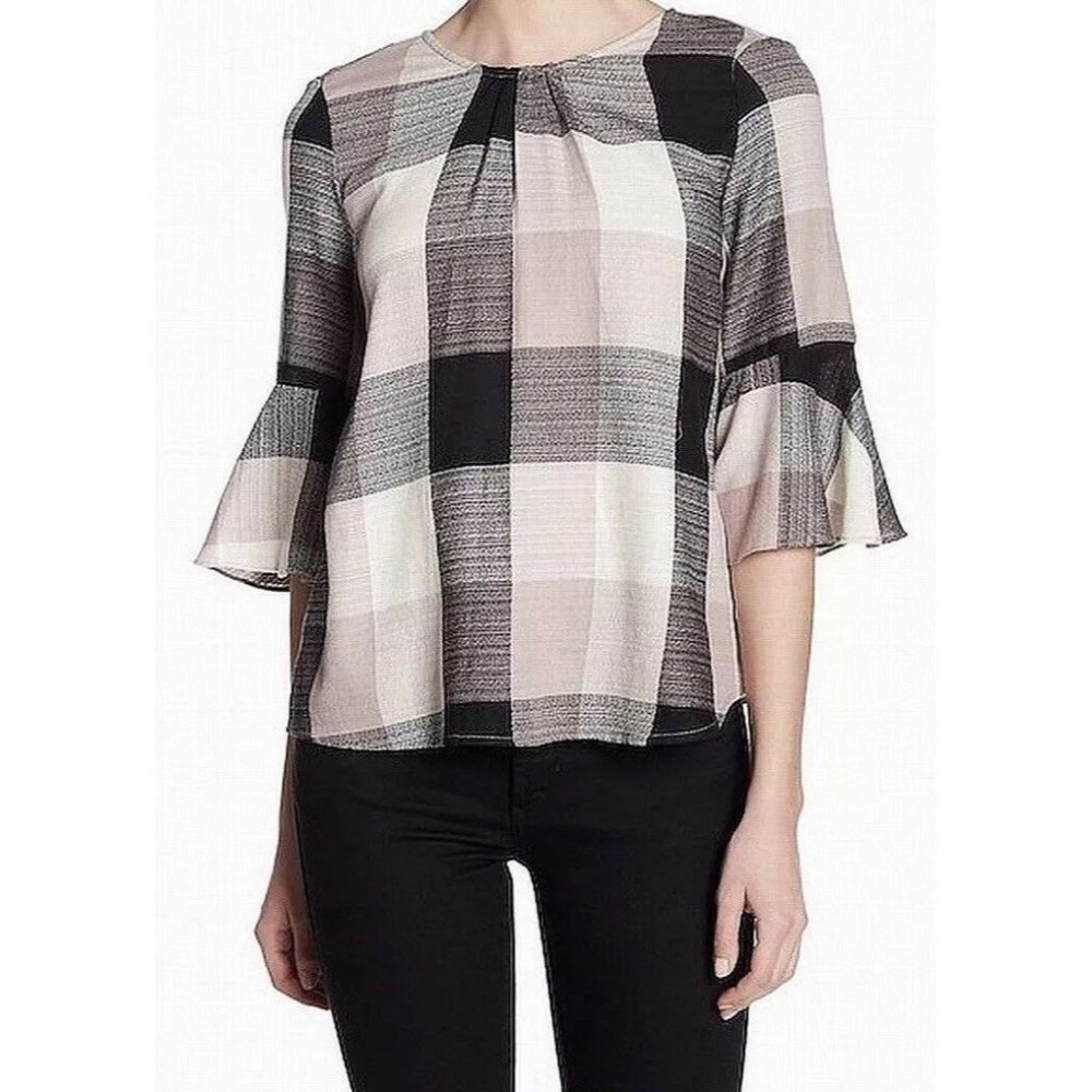 Ro&De Xs Pink Gingham Plaid Top Bell Sleeve
